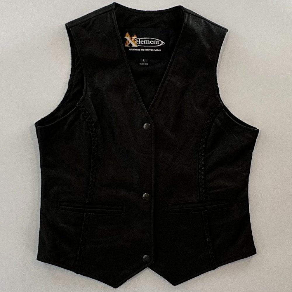 X Element Advanced Motorcycle Gear Black Genuine Leather Vest